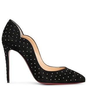 Christian Louboutin Black Suede leather Hot Chick 100mm studded plume pumps EU37